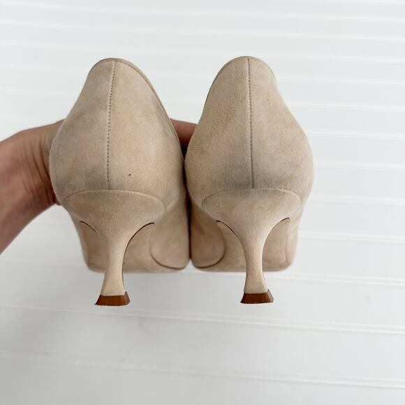 Manolo Blahnik Maysale Suede Tan Buckle Kitten Heel Pumps Nude Pointed Toe 40 - Picture 9 of 10